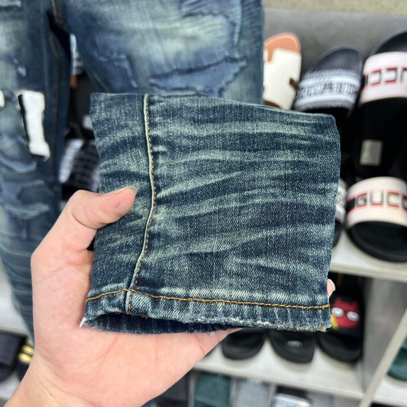 Quần jean amiri chũe đùi thêu,quần bò amiri 4 Cúc Bản Cao Cấp Fom Dáng Slimfit Ống Côn Chân