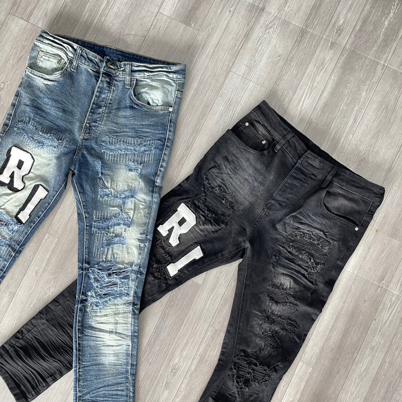 Quần jean amiri chũe đùi thêu,quần bò amiri 4 Cúc Bản Cao Cấp Fom Dáng Slimfit Ống Côn Chân
