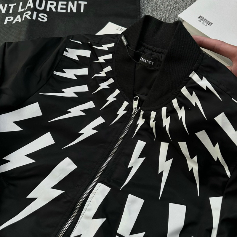 Áo khoác bomber thân áo in tia sét trắng lót gió 2 lớp dày dặn boy phố