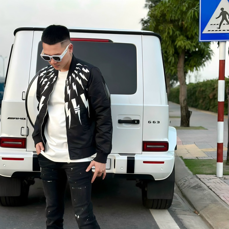 Áo khoác bomber thân áo in tia sét trắng lót gió 2 lớp dày dặn boy phố