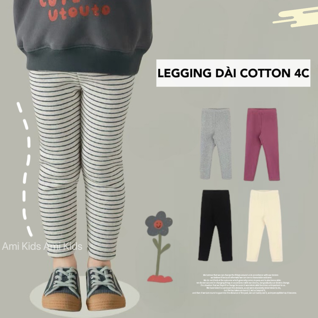 Quần Legging Dài Bé Gái Dáng Ôm Mặc Cực Đẹp, Quần Dài Cho Bé Gái Chất Cotton 4 Chiều Mềm Mát Siêu Co Giãn