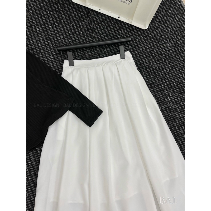 Áo trễ vai len tăm kèm chân váy chữa A hàng L1