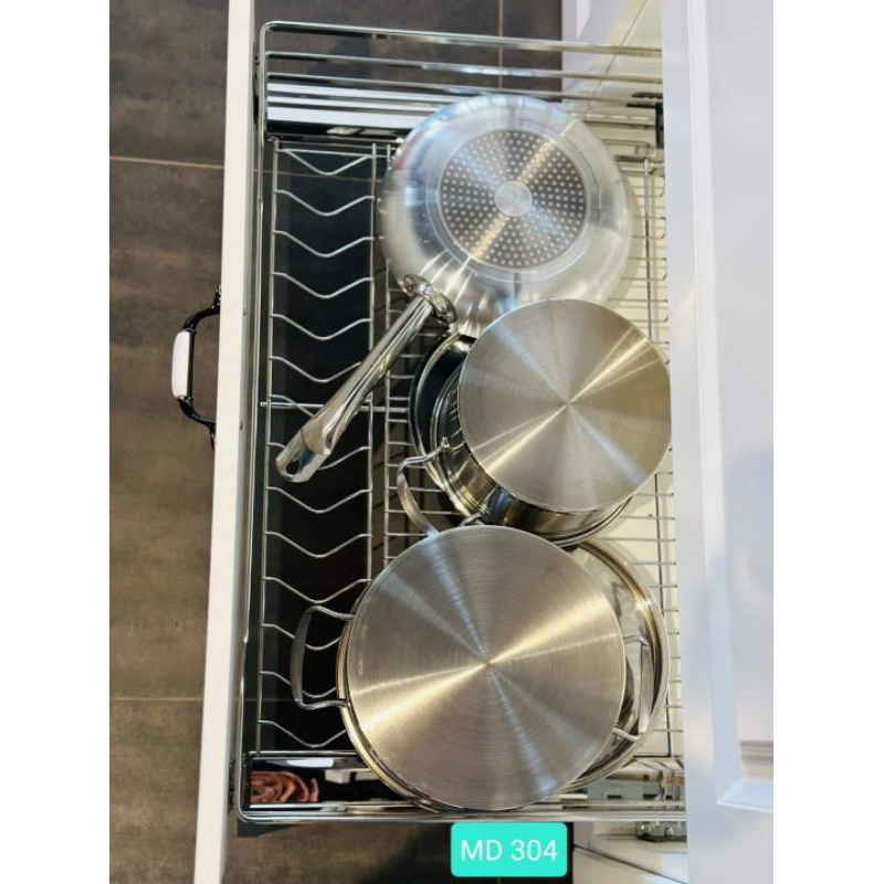 Giá kéo xoong nồi và bát đĩa đa năng, kệ kéo bát đĩa dự trữ tủ dưới Inox 304 M.D