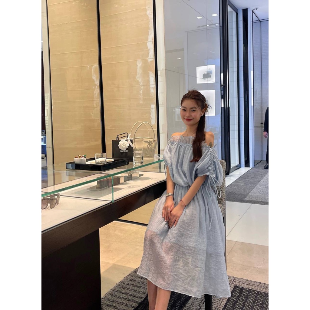 Đầm Nữ CLOUNDY DRESS Thiết Kế Trễ Vai Dịu Dàng Cao Cấp | TREASURE