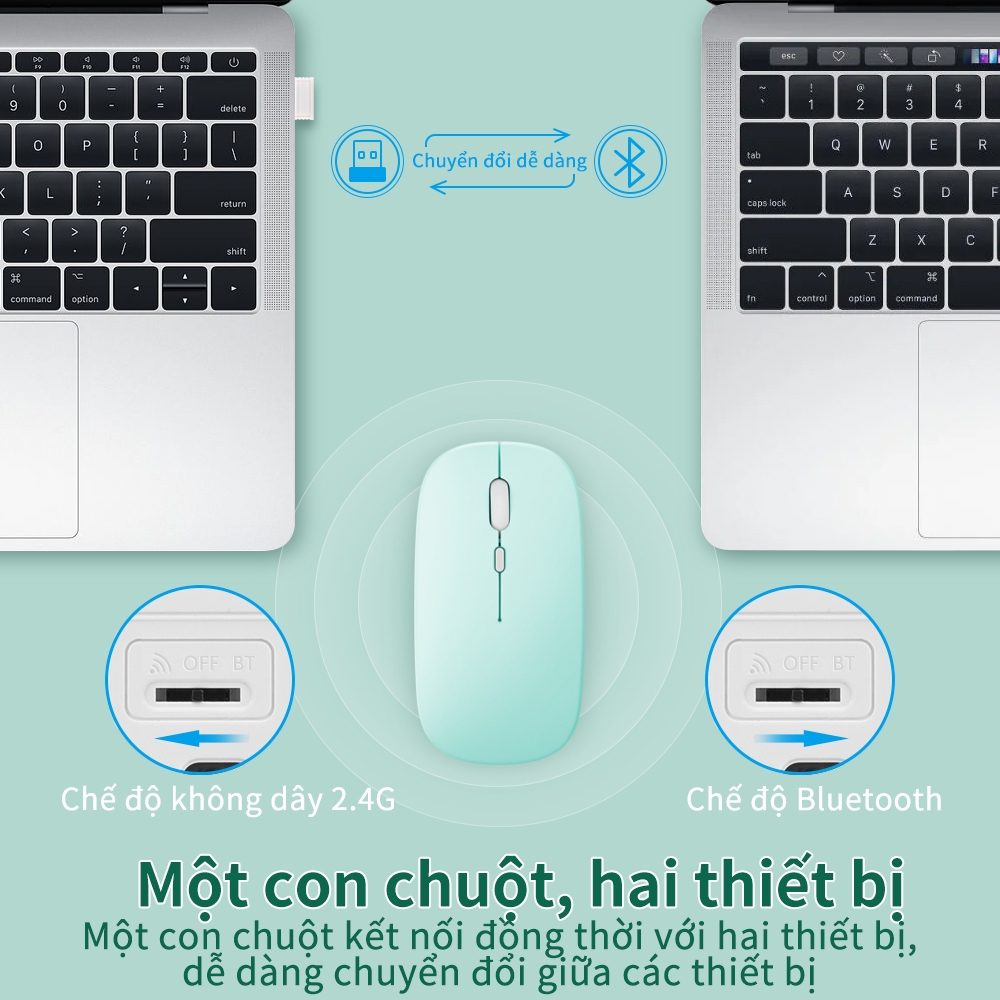 Chuột không dây 2 trong 1 Goojodoq Dual Mode 2.4Ghz Wireless Bluetooth 2 In 1 Cordless Mouse Bảo mật chính hãng