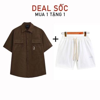 Combo quần áo (áo sơ mi nhung tăm +quần short) nam hottrend