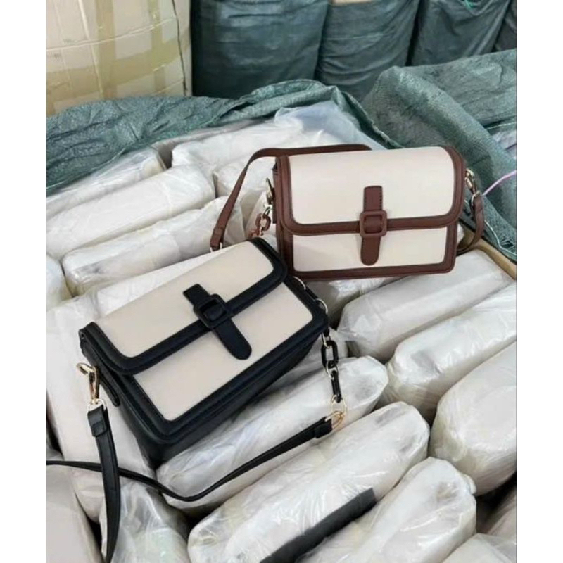 Túi vai đeo chéo nữ VIỀN DA nâu đen