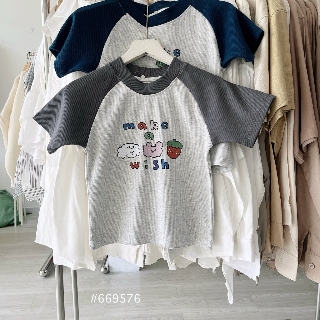 Áo croptop thun gân in make a wish 669576