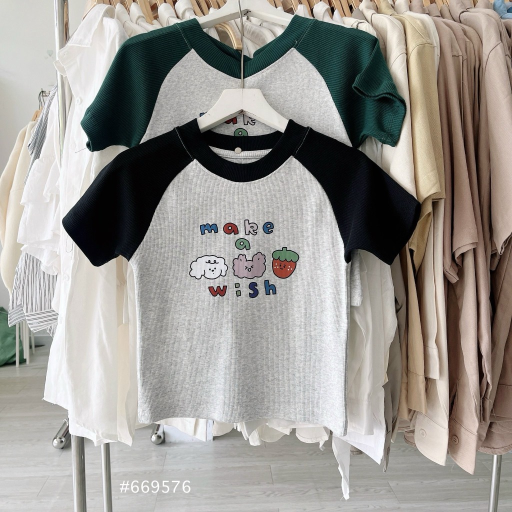 Áo croptop thun gân in make a wish 669576