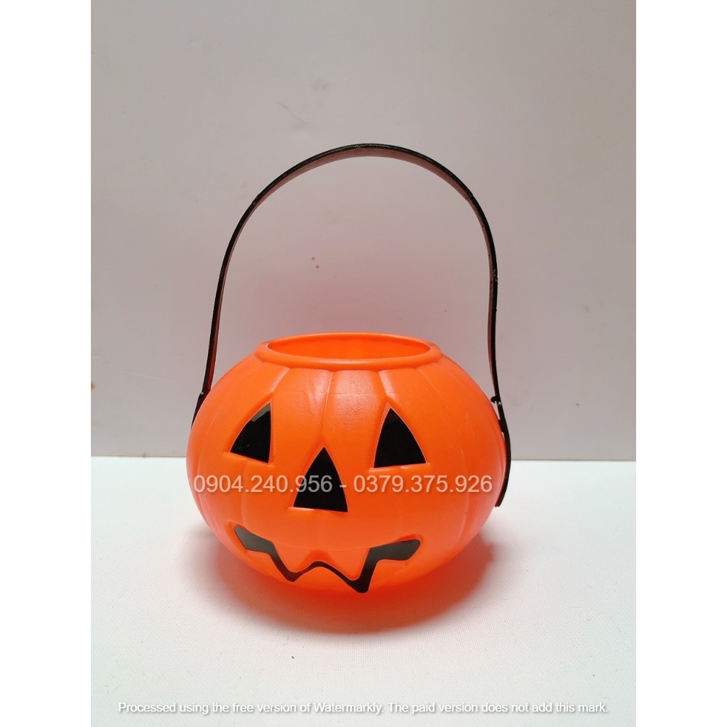 Giỏ xách đựng kẹo quả bí ngô Halloween cỡ to đường kính 16 cm