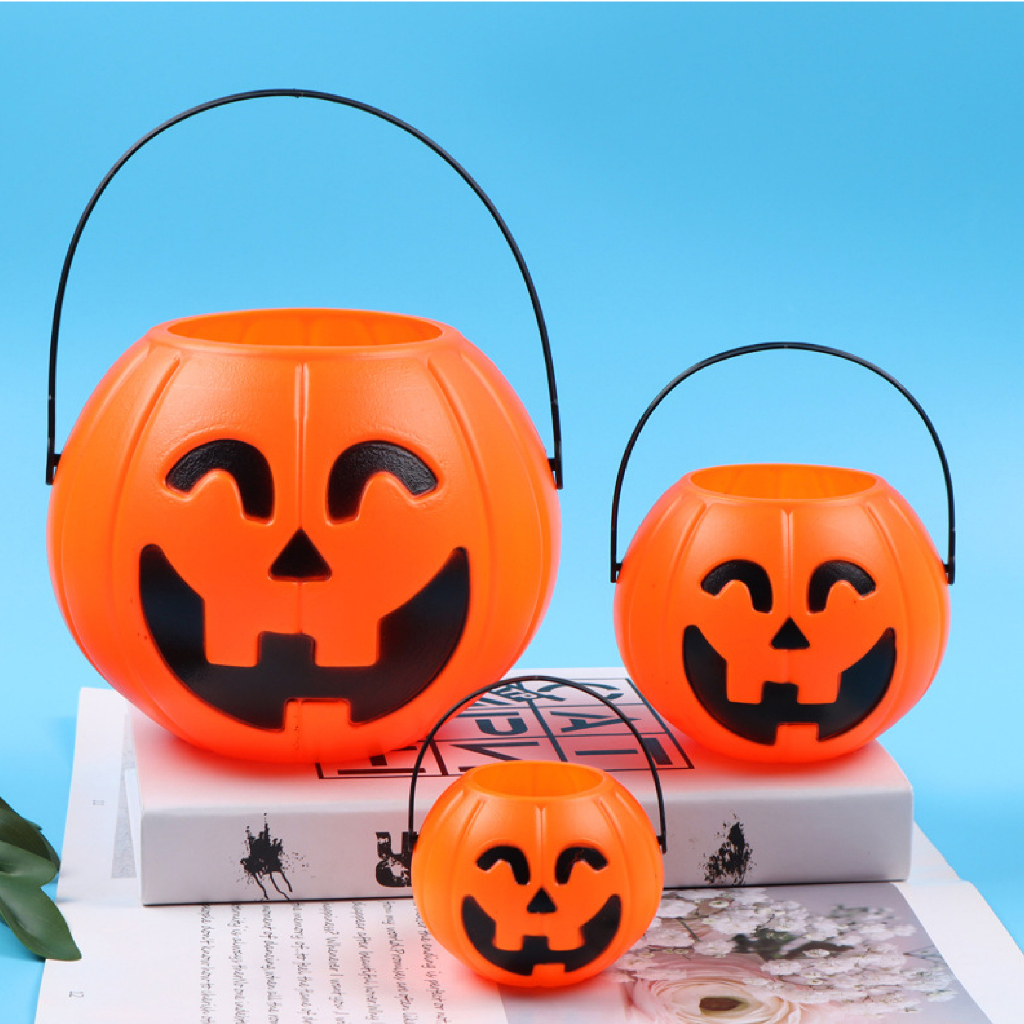 Giỏ xách đựng kẹo quả bí ngô Halloween cỡ to đường kính 16 cm