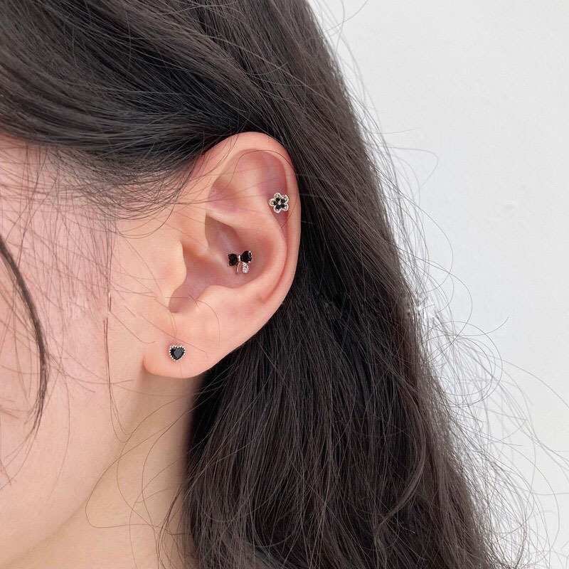 Khuyên tai nơ đá chốt bi vặn bông tai mẫu mơí cao cấp