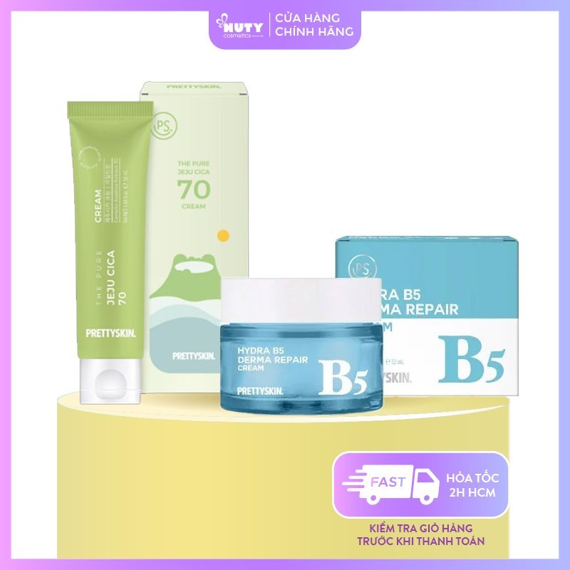 Kem Dưỡng Prettyskin Phục Hồi Dưỡng Trắng Hydra B5 Derma Repair Cream , Rau Má The Pure Jeju Cica 70 Cream