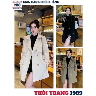 Áo vest blazer 2 lớp kèm đai form rộng dài tay cổ bẻ phong cách Hàn Quốc, Áo khoác ngoài