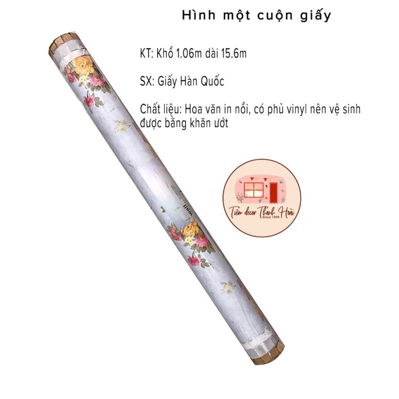 Giấy dán tường Hàn Quốc hoa văn in nổi 3D khổ giấy 1.06m dài 15.6m mang đến sự sang trọng cho bức tường