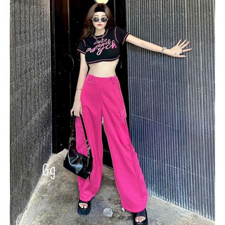 Set thể thao áo gân croptop chữ + quần ống rộng tuyết mưa mam, set áo ôm body quần dài ống bo