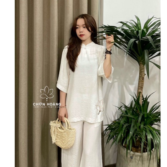 Lụa Xước Cổ Trụ Thêu Sen-[Ảnh Thật]