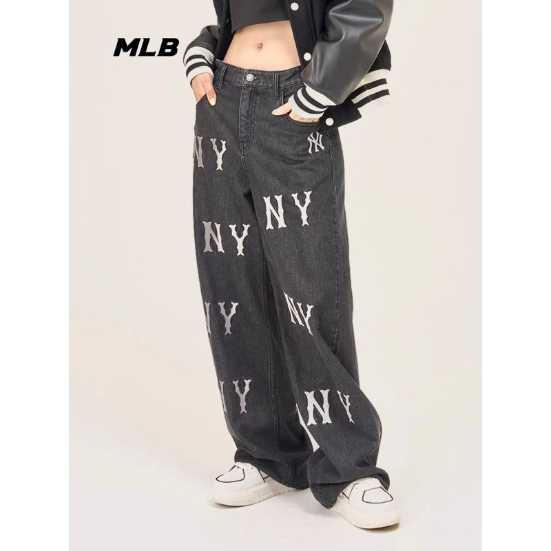 Quần jeans MLB thêu logo full quần hack chân màu siêu đẹp