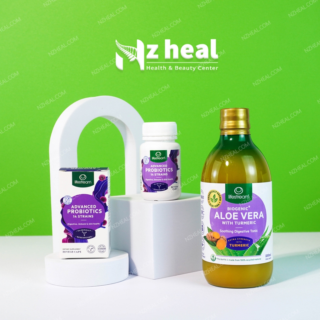 Bộ đôi bổ trợ tiêu hóa, dạ dày: Men Vi Sinh Lifestream Probiotics và Nước Nha Đam & Nghệ Biogenic Aloe Vera