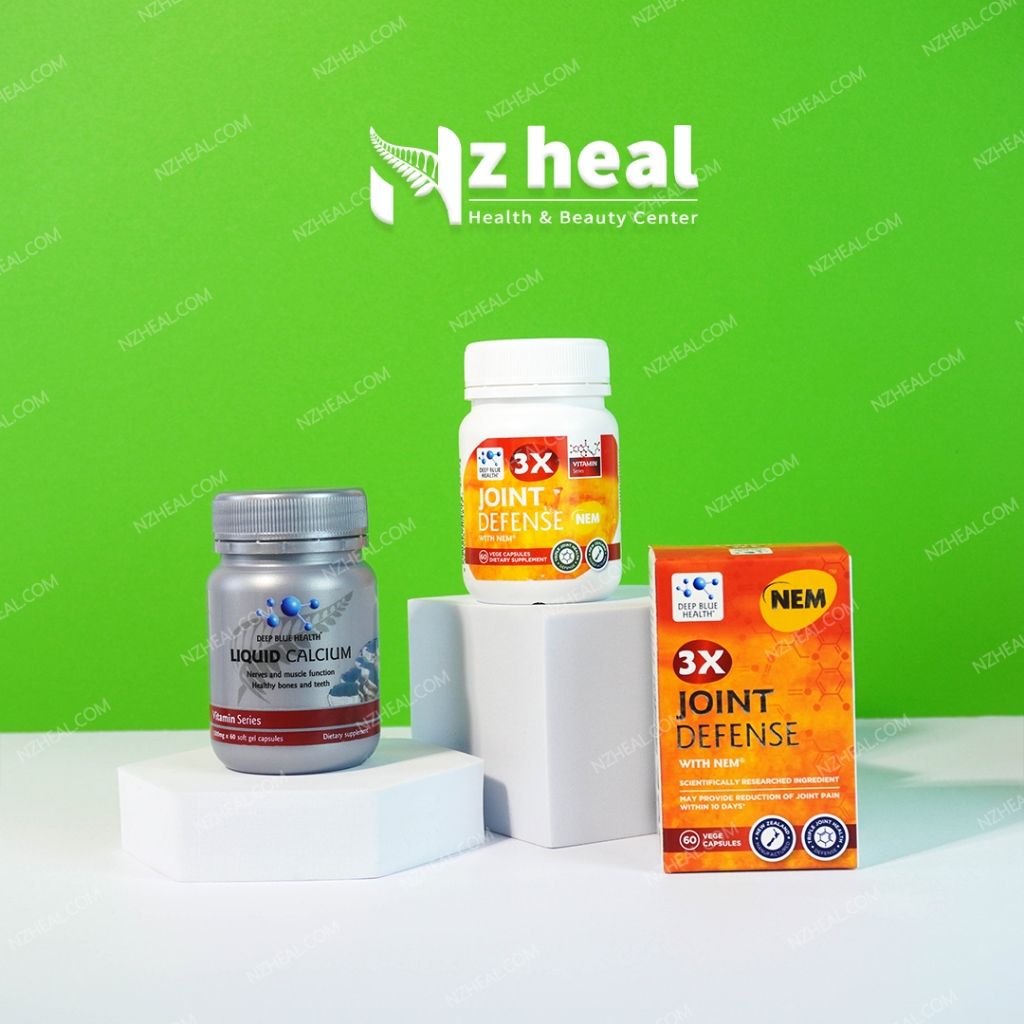 Bộ đôi bổ xương khớp: viên Canxi Deep Blue Health Calcium và giảm đau xương khớp 3x Joint Defense with NEM
