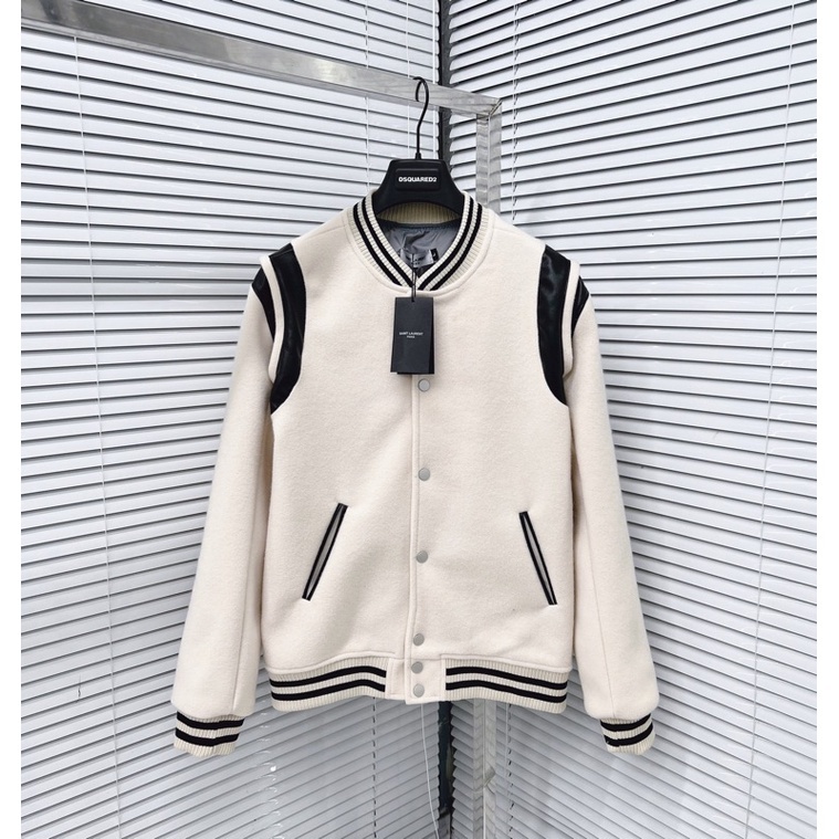 Áo khoác bomber nam nữ teddy dạ thêu sọc da trắng hai vai bo chun lót gió dày dặn phong cách đường phố AK08P