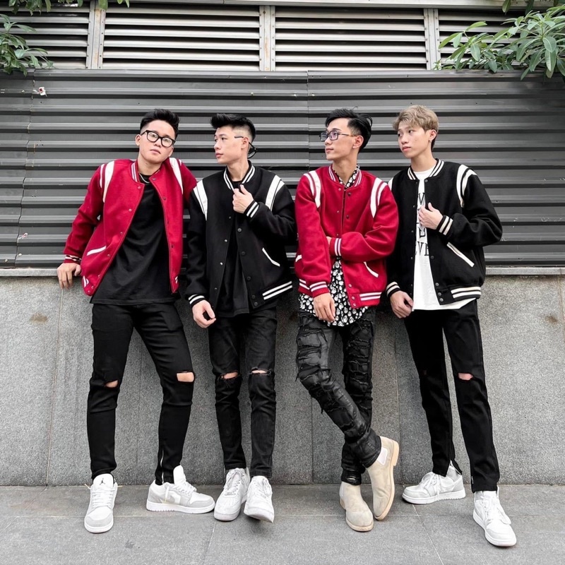 Áo khoác bomber nam nữ teddy dạ thêu sọc da trắng hai vai bo chun lót gió dày dặn phong cách đường phố AK08P