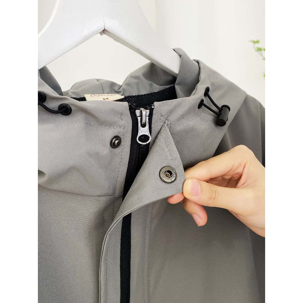 Áo khoác dù nhám có mũ 3 phom rộng unisex CAPMAN màu xám