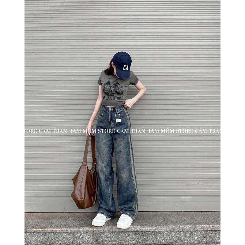 Quần Jeans denim suông viền sườn #8913