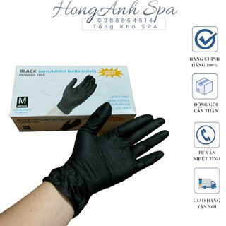 Găng tay cao su đen không bột, bao tay y tế hỗ trợ rửa xe spa phun xăm thẩm mỹ, hàng dai dễ chịu-1 hộp 100 chếc (50 đôi)