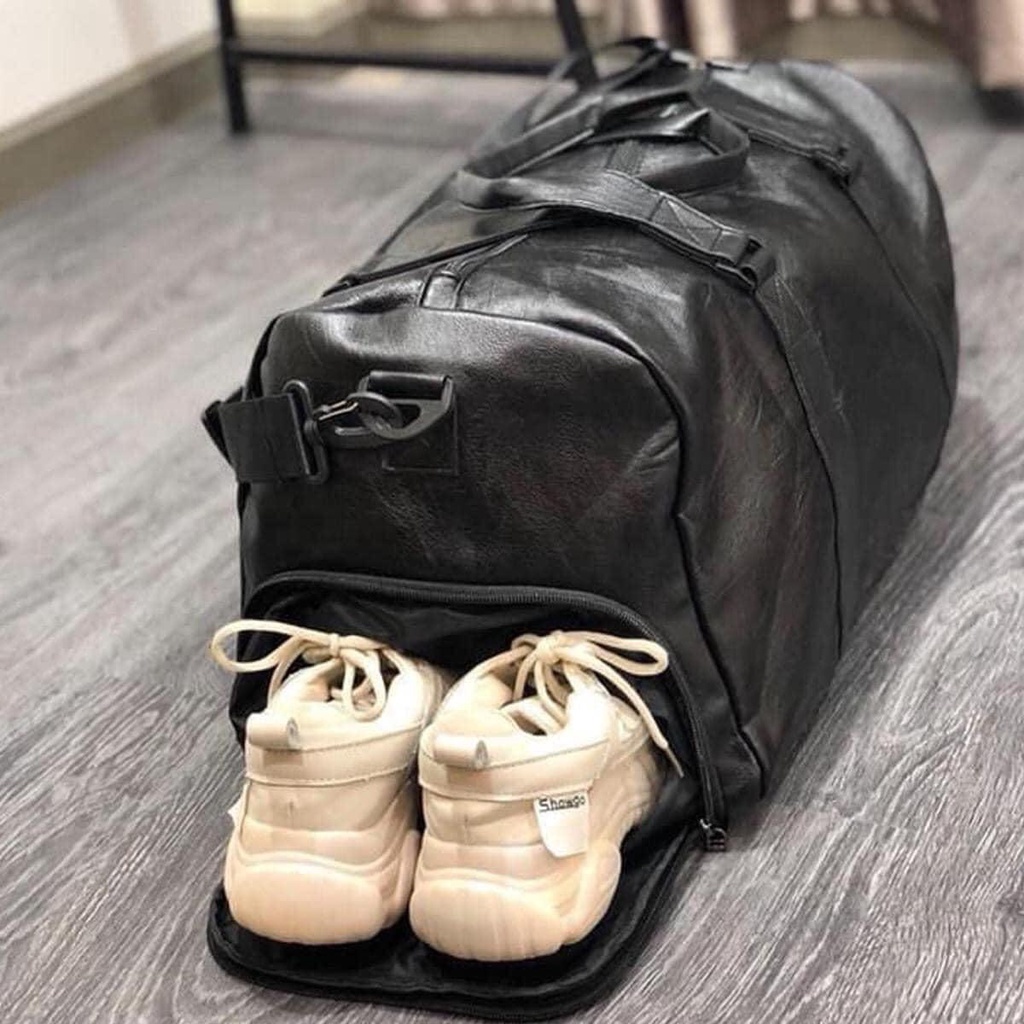 Túi trống thể thao da cao cấp có ngăn để giày chống nước, ngăn bụi BL09 Túi du lịch da có đai cài vali