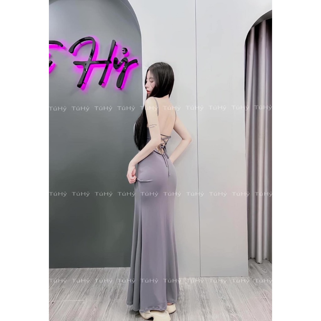 Đầm body thun dẻo đuôi xòe lưng đang dây ảnh thật sản phẩm
