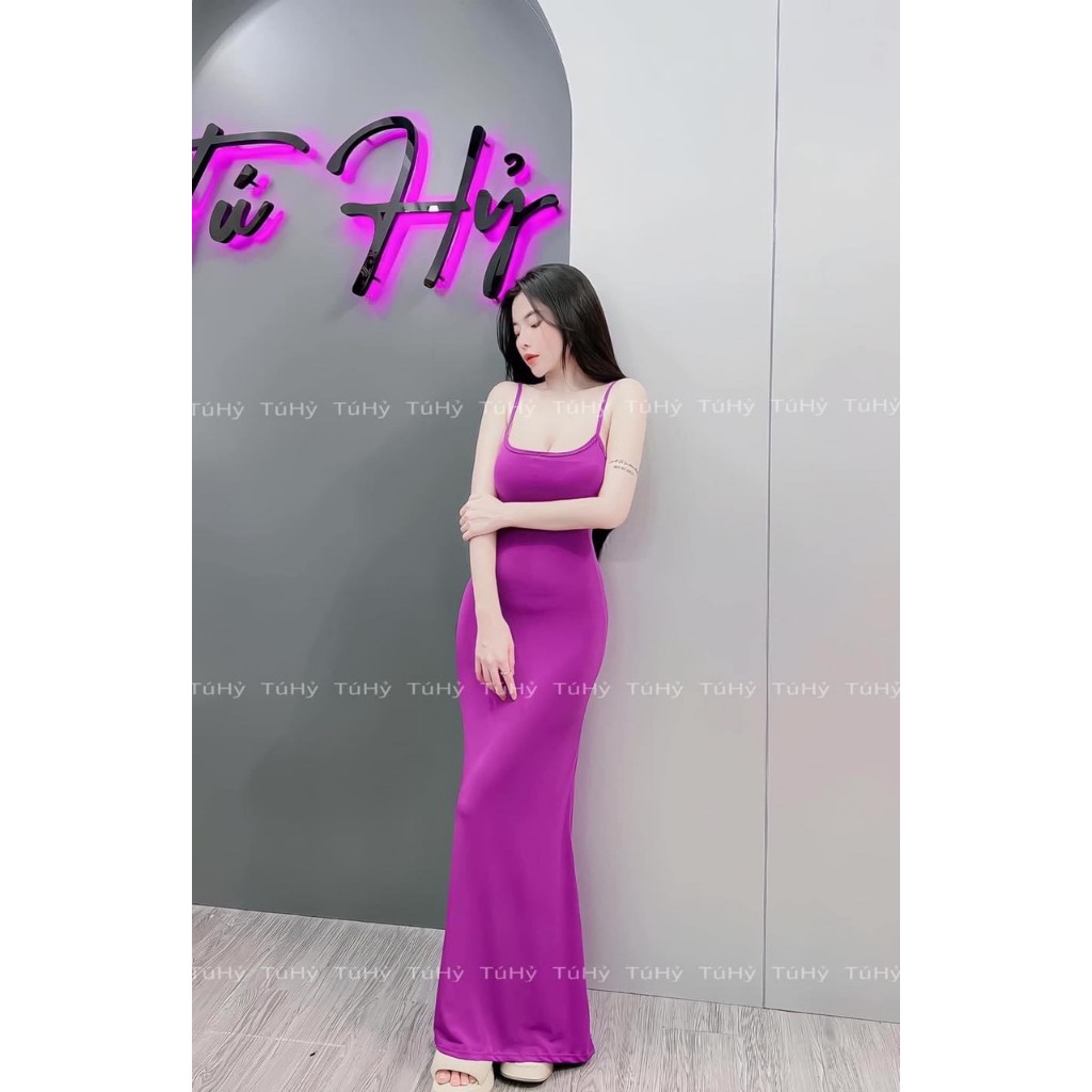 Đầm body thun dẻo đuôi xòe lưng đang dây ảnh thật sản phẩm