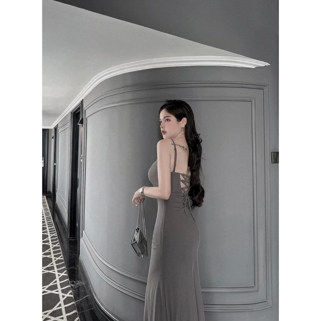 Đầm body thun dẻo đuôi xòe lưng đang dây ảnh thật sản phẩm