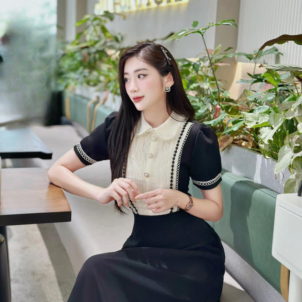 Đầm Thiết Kế MAY PS49 Chất Liệu Tuyết Mưa Phối Ren Tặng Kèm Tag Nơ - Váy Thiết Kế Sang Trọng Chuẩn MAY