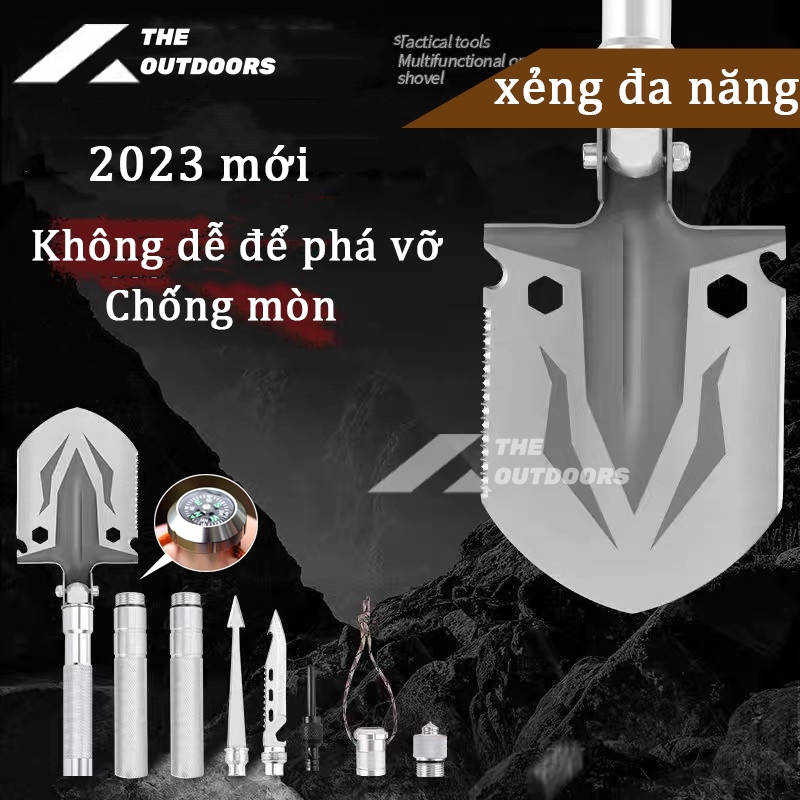 Xẻng cuốc đa năng đi phượt, dã ngoại, làm vườn, gấp gọn gàng, 13 chức năng tiện lợi，xẻng du lịch
