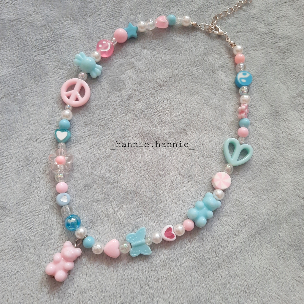 Harley - Vòng cổ hạt trai hologram charm màu đỏ/Vàng/Hồng/Tím/Cam/Xanh lá/Xanh biển - Dây chuyền nữ handmade