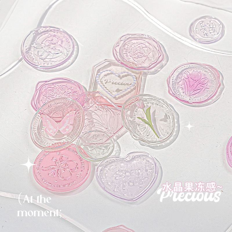 Set 25 sticker nhựa dập nổi dạng con dấu đính tem thư màu pastel