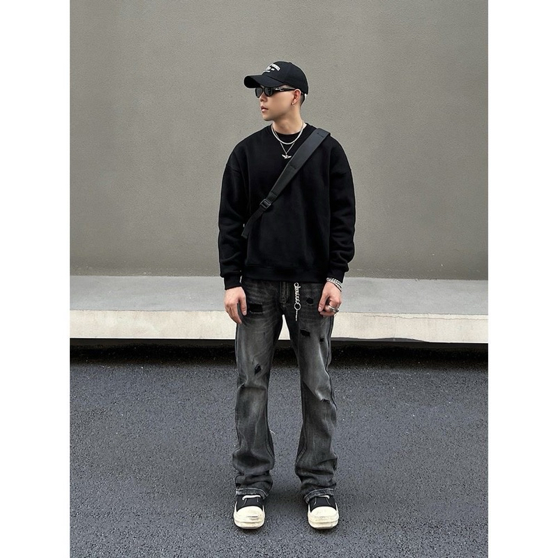 Flared Jeans - Quần jeans ống loe streetwear đen unisex