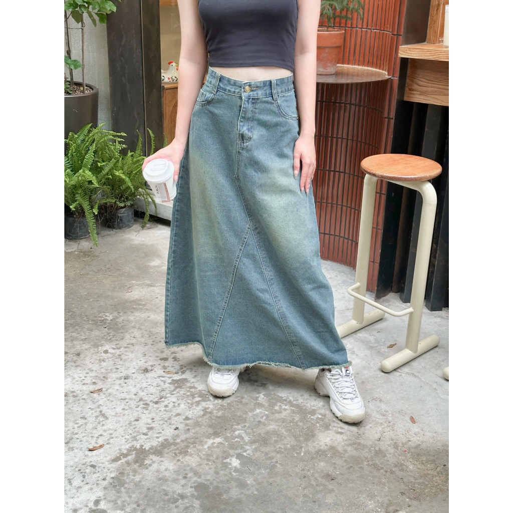 Chân Váy Bò HAILEY DENIM LONG SKIRT Dáng Chữ A - Ceni daily