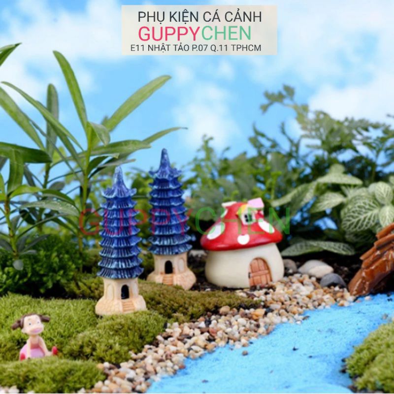 Mô Hình Tháp Chín Tầng Mini - trang trí cho hồ cá cảnh , terrarium