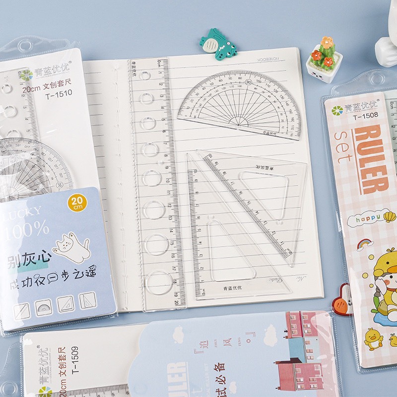 Bộ 4 thước kẻ có túi đựng cho học sinh cấp 2 văn phòng phẩm Umeishop TH0770 s2