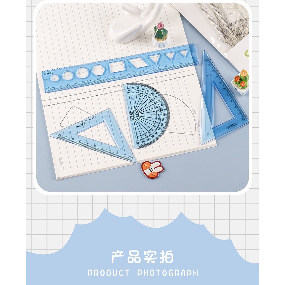 Bộ 4 thước kẻ có túi đựng cho học sinh cấp 2 văn phòng phẩm Umeishop TH0770 s2