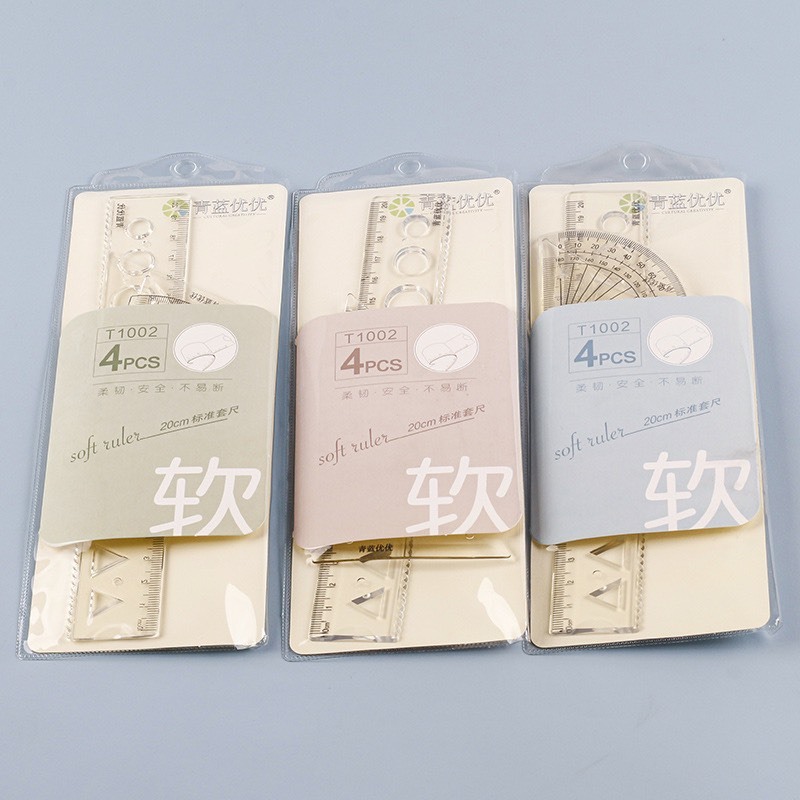Bộ 4 thước kẻ có túi đựng cho học sinh cấp 2 văn phòng phẩm Umeishop TH0770 s2