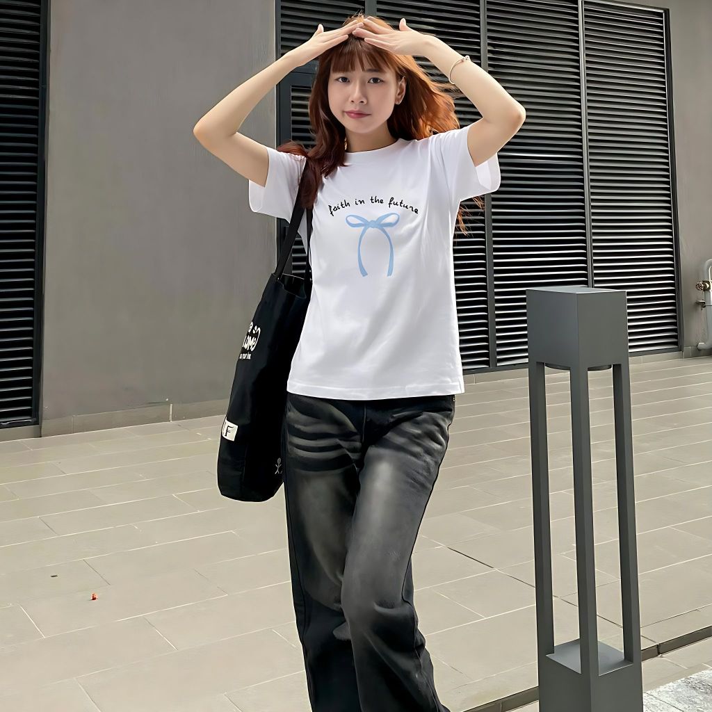 Áo Thun Form Fit Mẫu Nơ Faith In The Future. Áo Baby Tee Chất Cotton Co Giãn | BigBuy360 - bigbuy360.vn