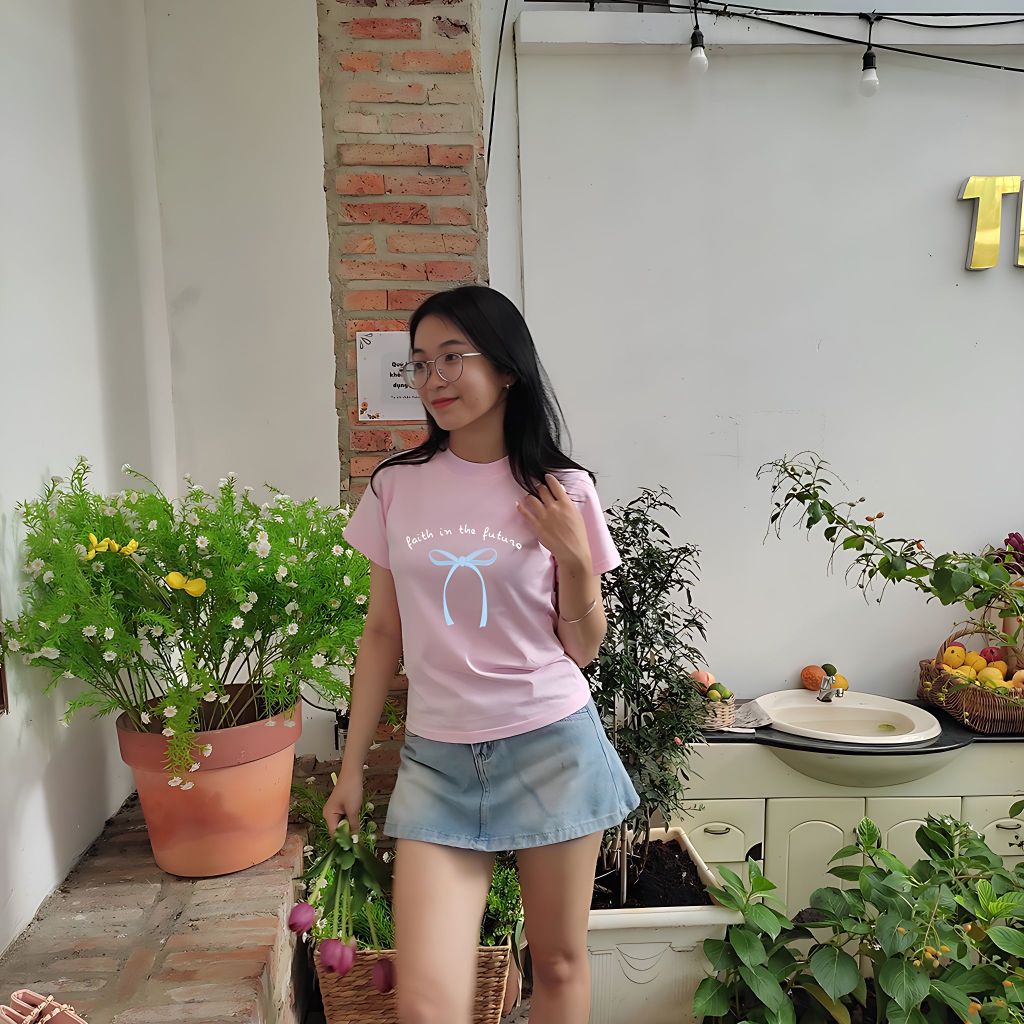 Áo Thun Form Fit Mẫu Nơ Faith In The Future. Áo Baby Tee Chất Cotton Co Giãn | BigBuy360 - bigbuy360.vn