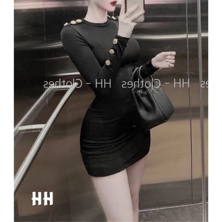 Đầm body phối khuy ngọc form dáng ôm eo