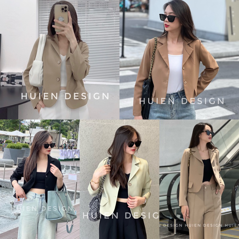 Áo khoác blazer nữ 1 lớp dáng ngắn tay dài Huien Design thời trang công sở trẻ trung, áo vest nữ Hàn Quốc màu sắc
