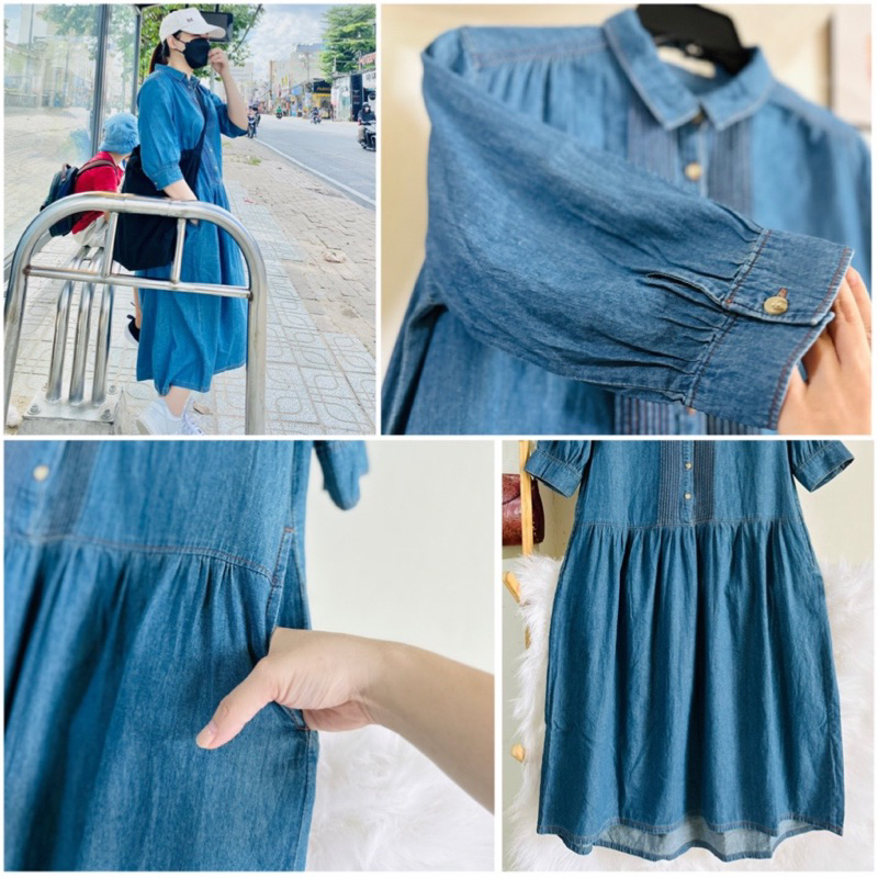Đầm dây trễ vai denim