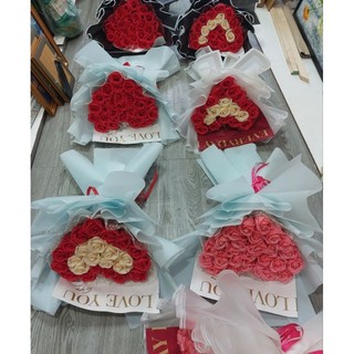 Hoa sáp thơm hình trái tim bó 25 bông sáp 4 lớp đẹp làm quà tặng sinh nhật, valentine, 20/10, 8/3.
