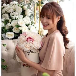 Bó hoa giả tặng sinh nhật hình tròn - Lẵng hoa giả tặng 20 10 thương hiệu hoa lụa BÔNG BY CATT - Giỏ hoa lụa khai trương